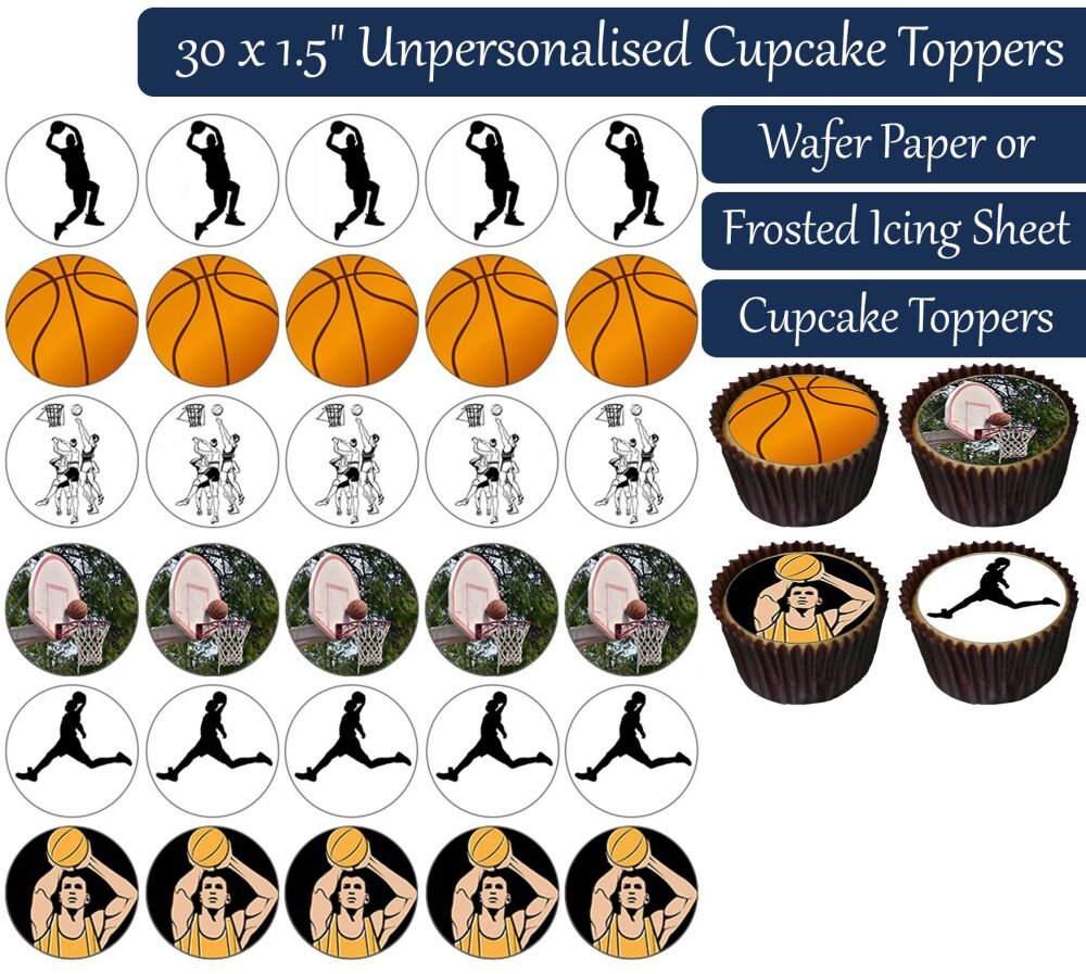 Basketball - 30 Cupcake Toppers