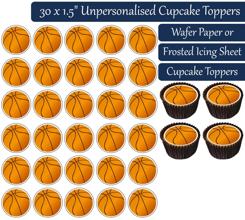 Basketball Balls - 30 Cupcake Toppers