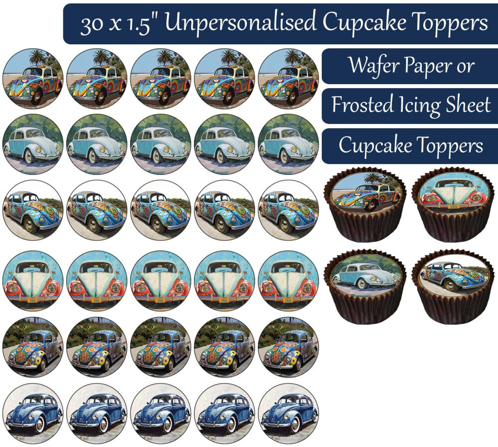 Beetle Cars - 30 Cupcake Toppers