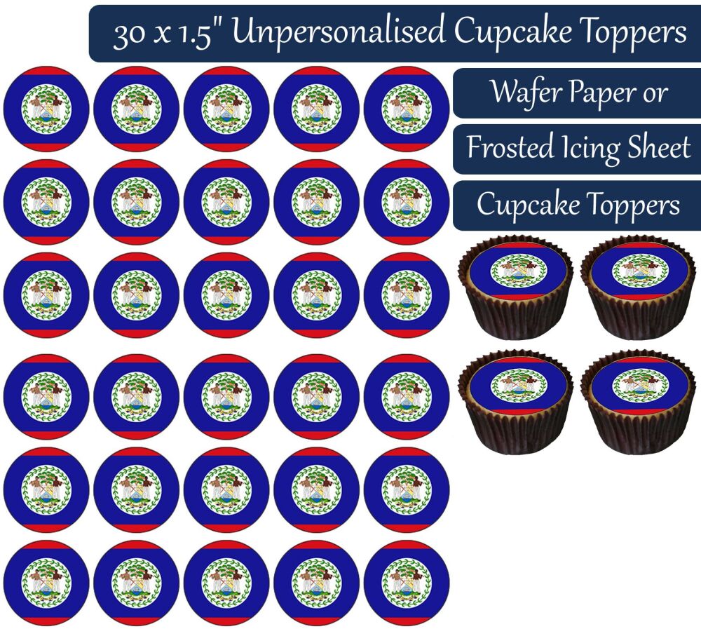 Belize Flag - 30 Cupcake Toppers
