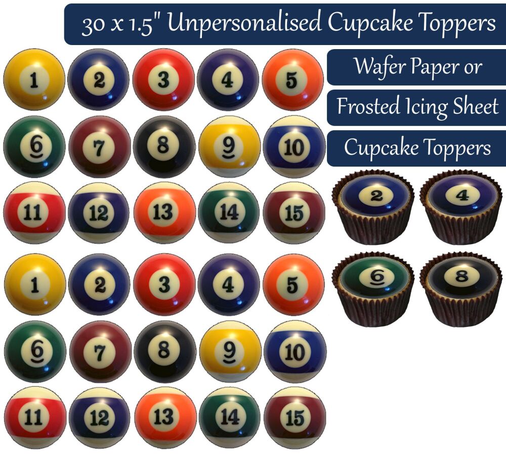 Billiard Balls - 30 Cupcake Toppers
