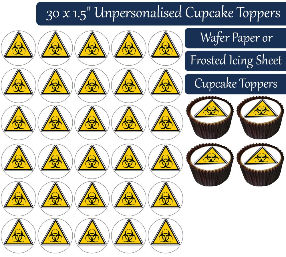 Biohazard Warning - 30 Cupcake Toppers