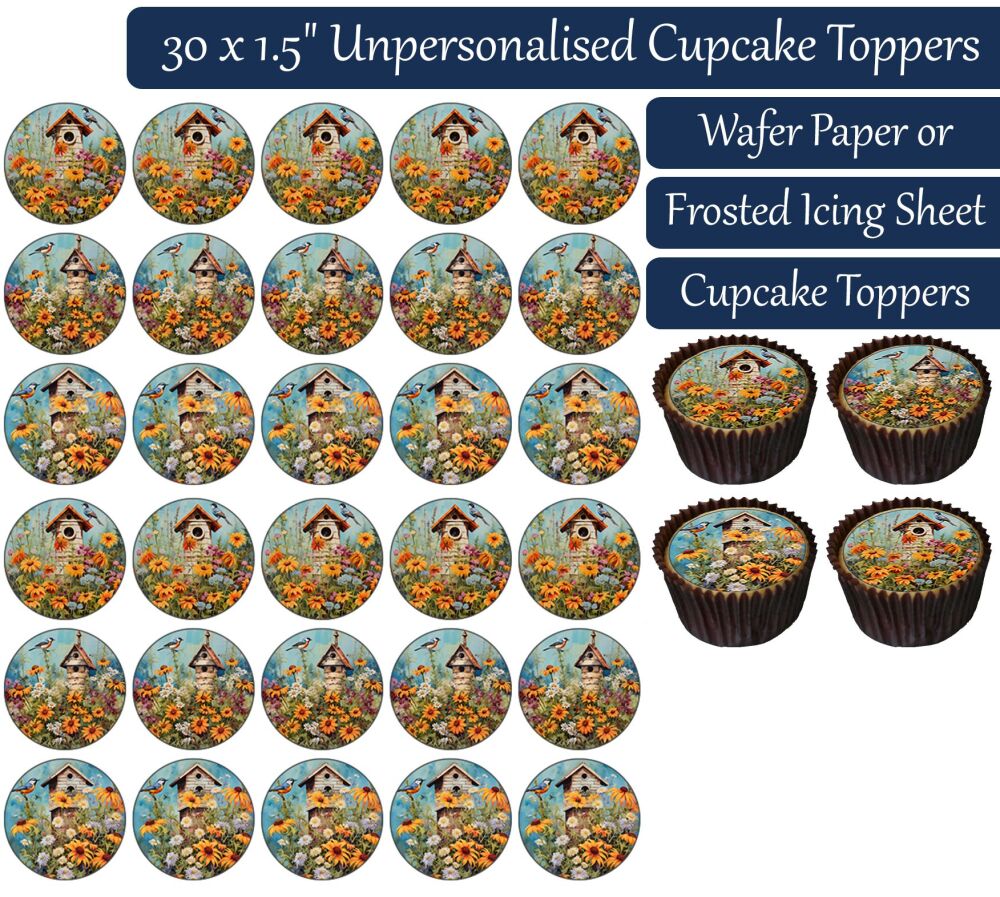 Bird Box Yellow Flowers - 30 Cupcake Toppers