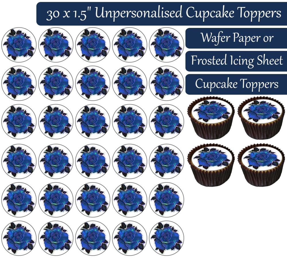Blue Rose - 30 Cupcake Toppers