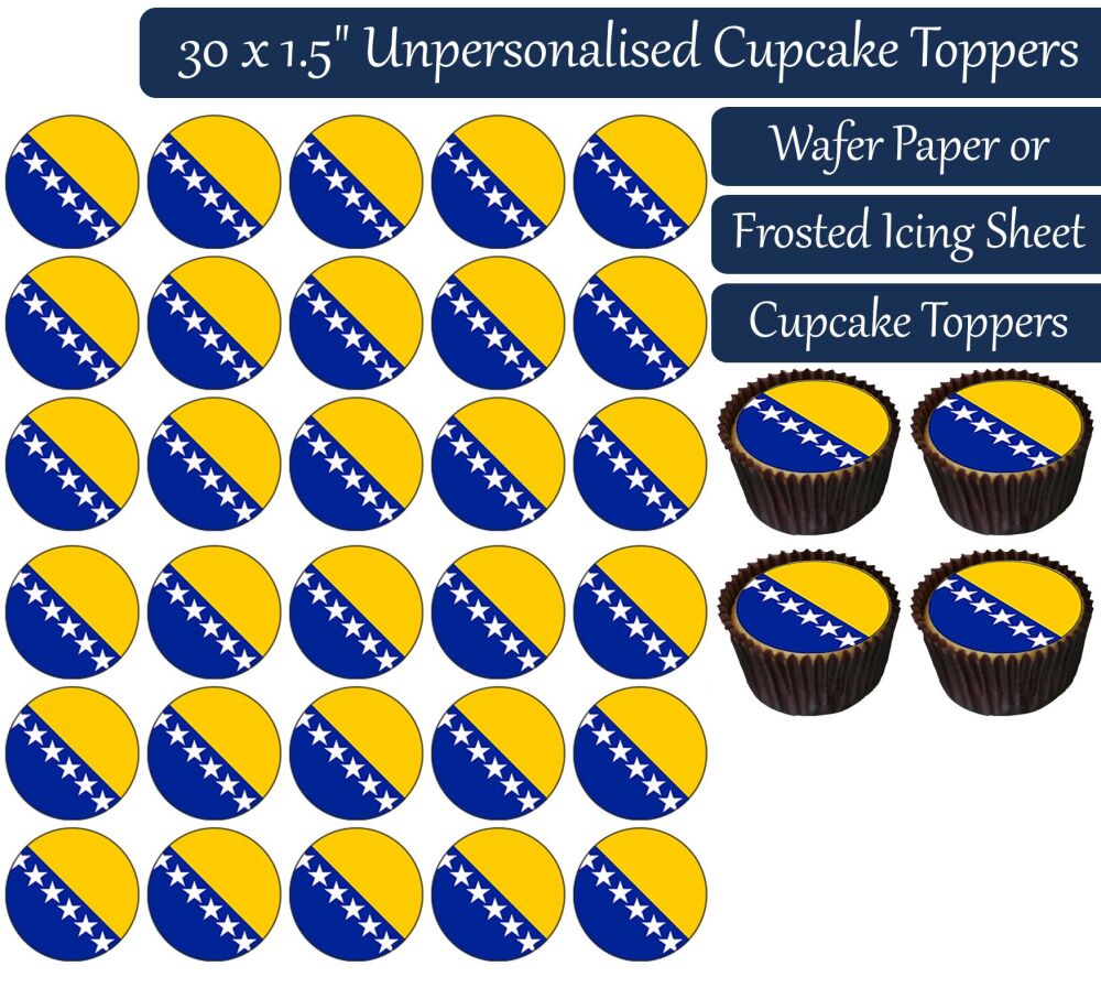 Bosnia & Herzegovina Flag - 30 Cupcake Toppers