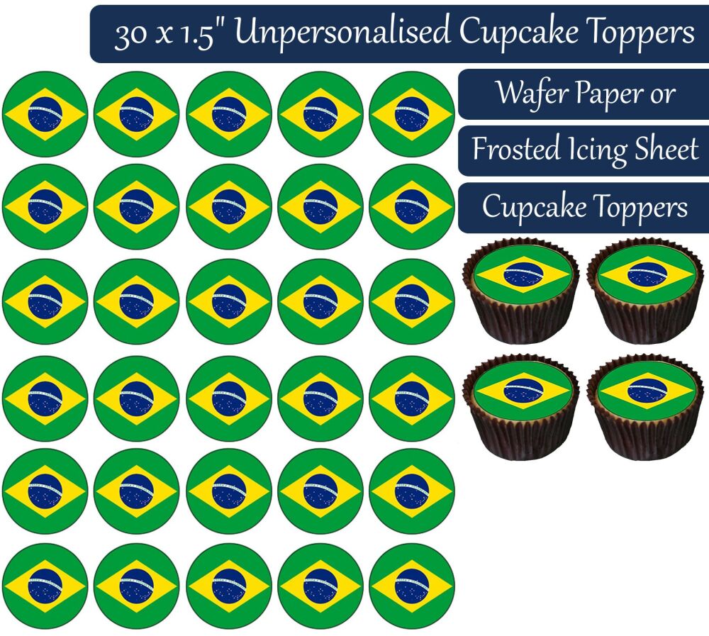 Brazil Flag - 30 Cupcake Toppers