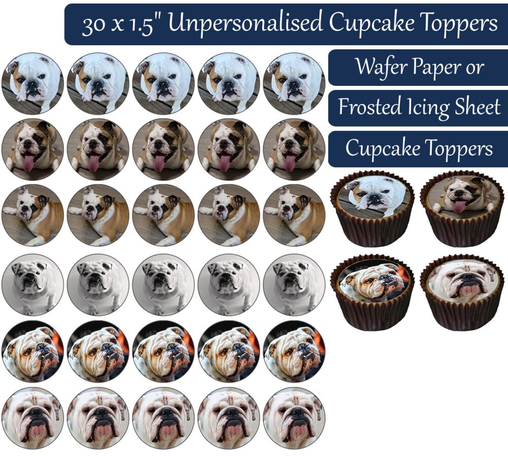 Bulldog - 30 Cupcake Toppers