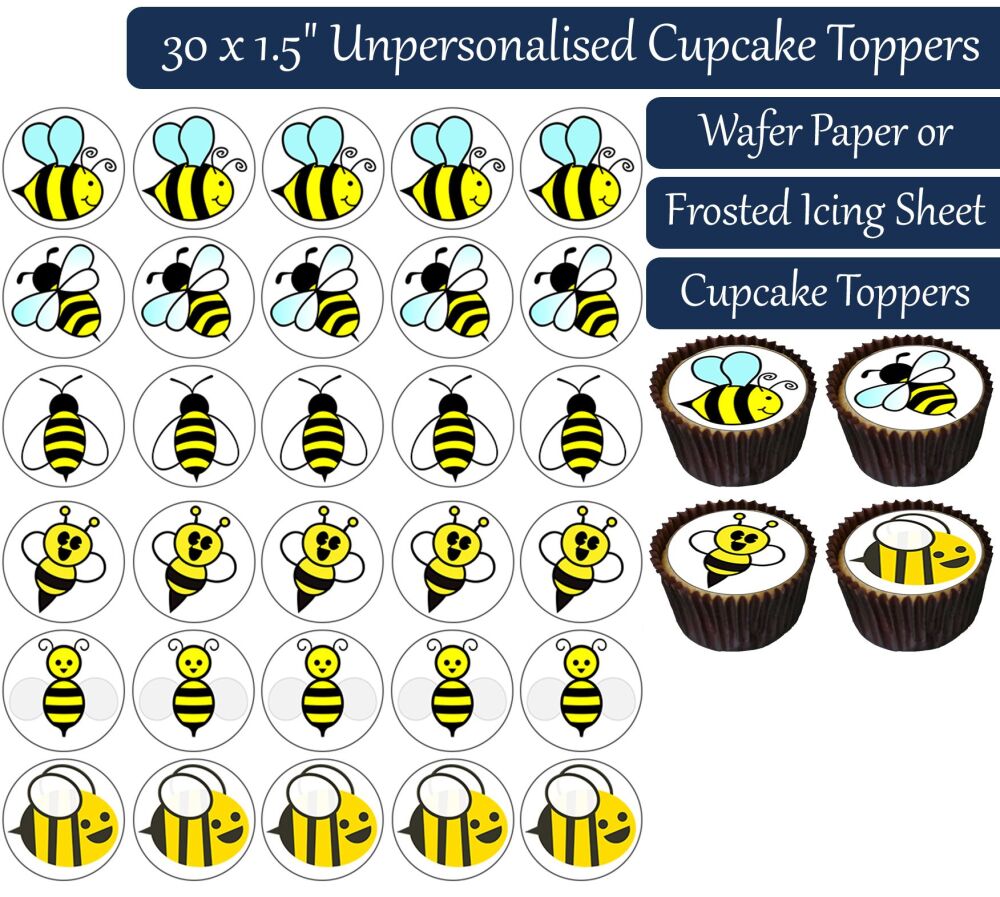 Bumble Bees - 30 Cupcake Toppers