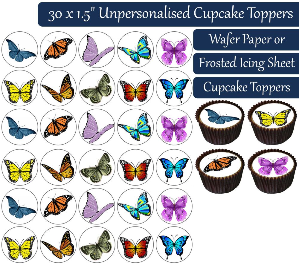 Butterflies Mixed - 30 Cupcake Toppers