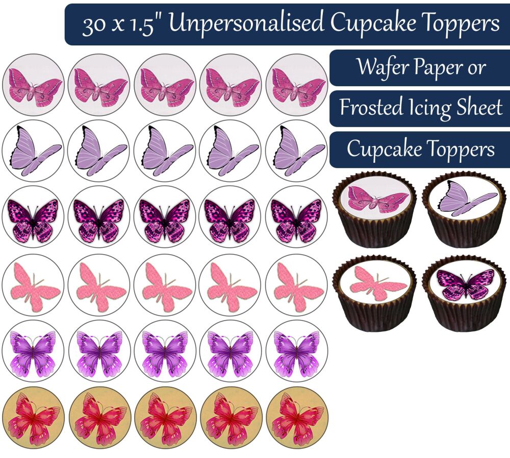 Butterflies Pink/Purple - 30 Cupcake Toppers