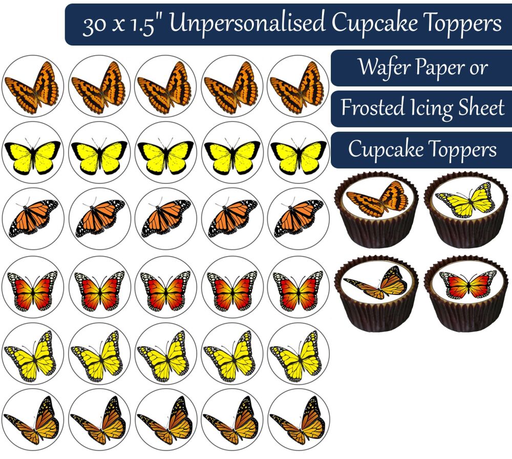 Butterflies Yellow/Orange - 30 Cupcake Toppers