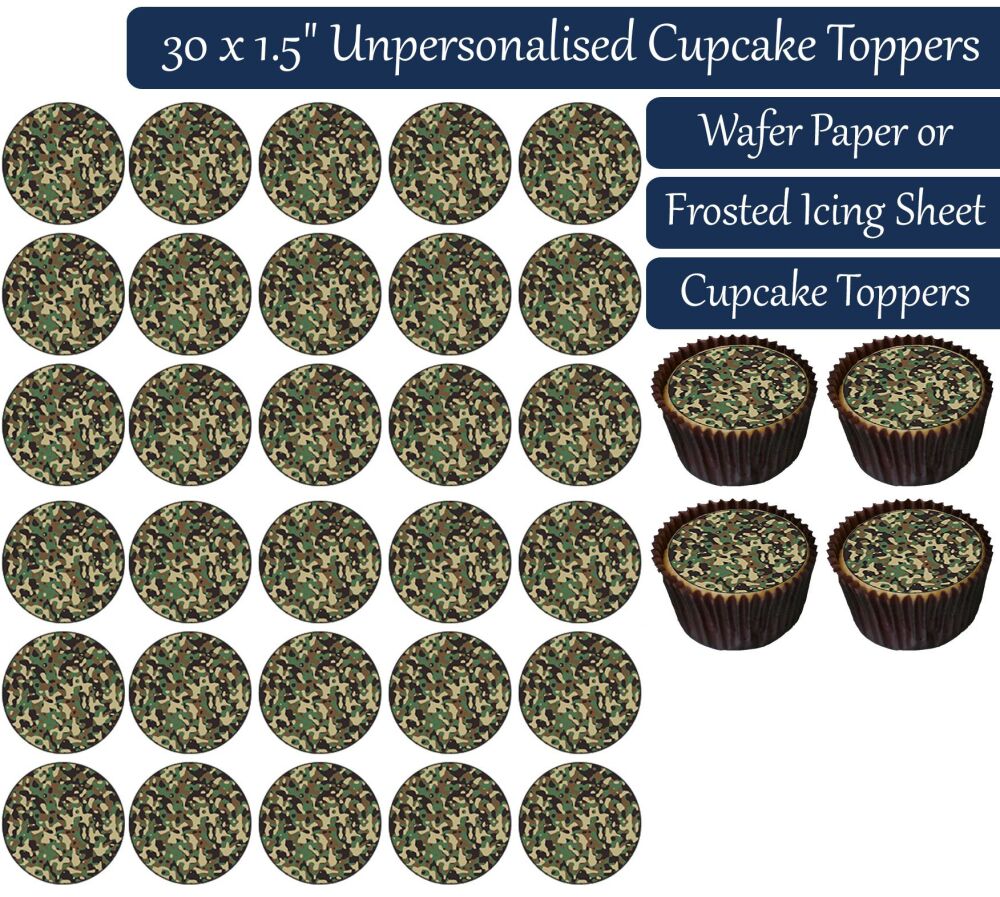 Camouflage Print - 30 Cupcake Toppers