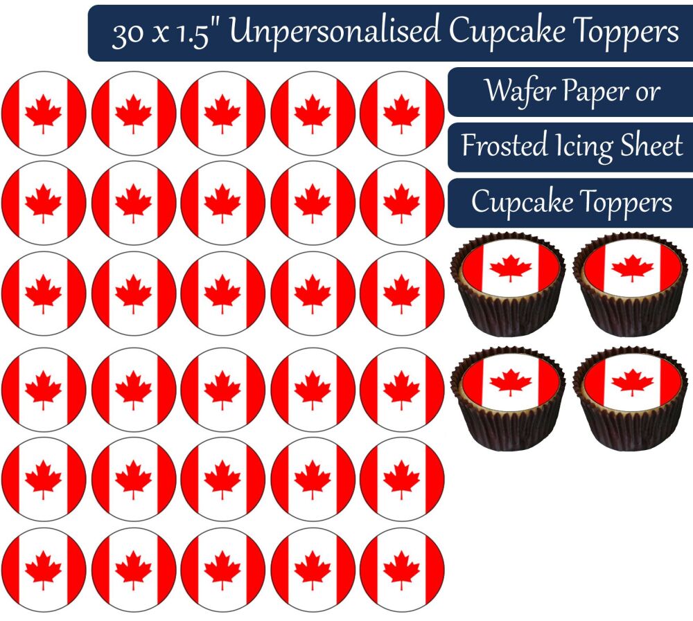 Canada Flag - 30 Cupcake Toppers