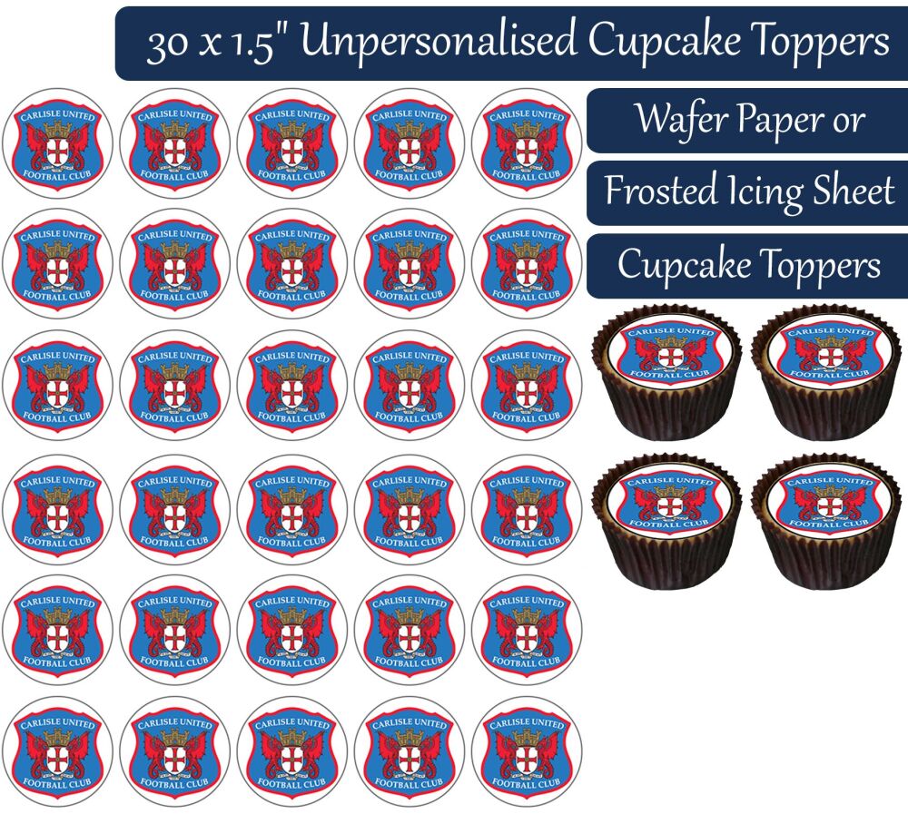 Carlisle United Football - 30 Cupcake Toppers
