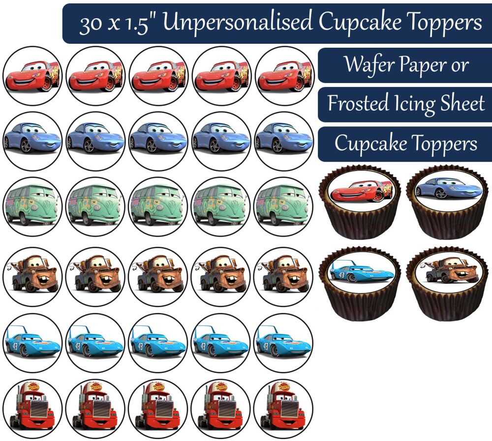 Cars - 30 Cupcake Toppers