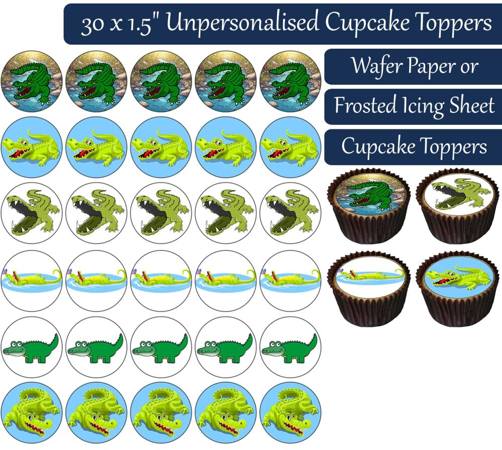 Cartoon Crocodile - 30 Cupcake Toppers