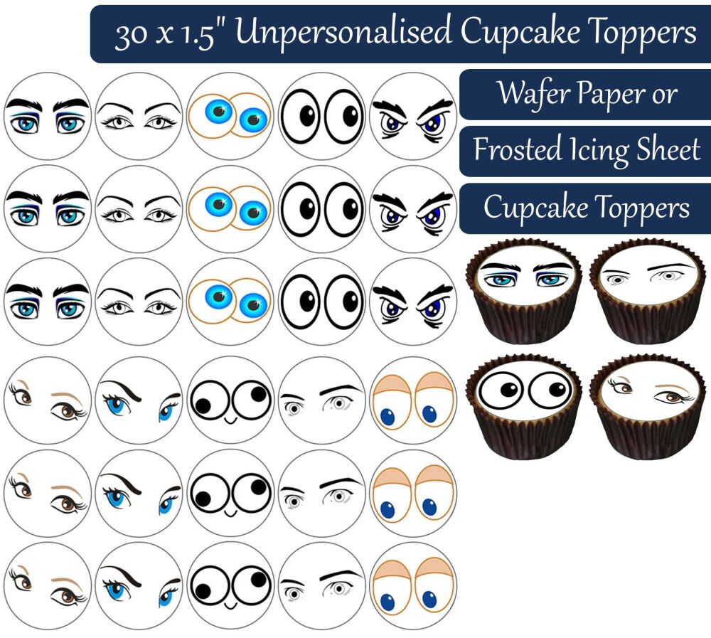 Cartoon Eyes - 30 Cupcake Toppers