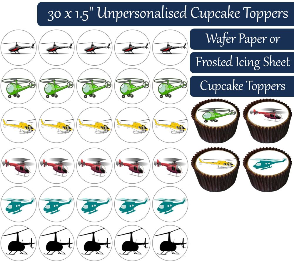 Cartoon Helicopters - 30 Cupcake Toppers