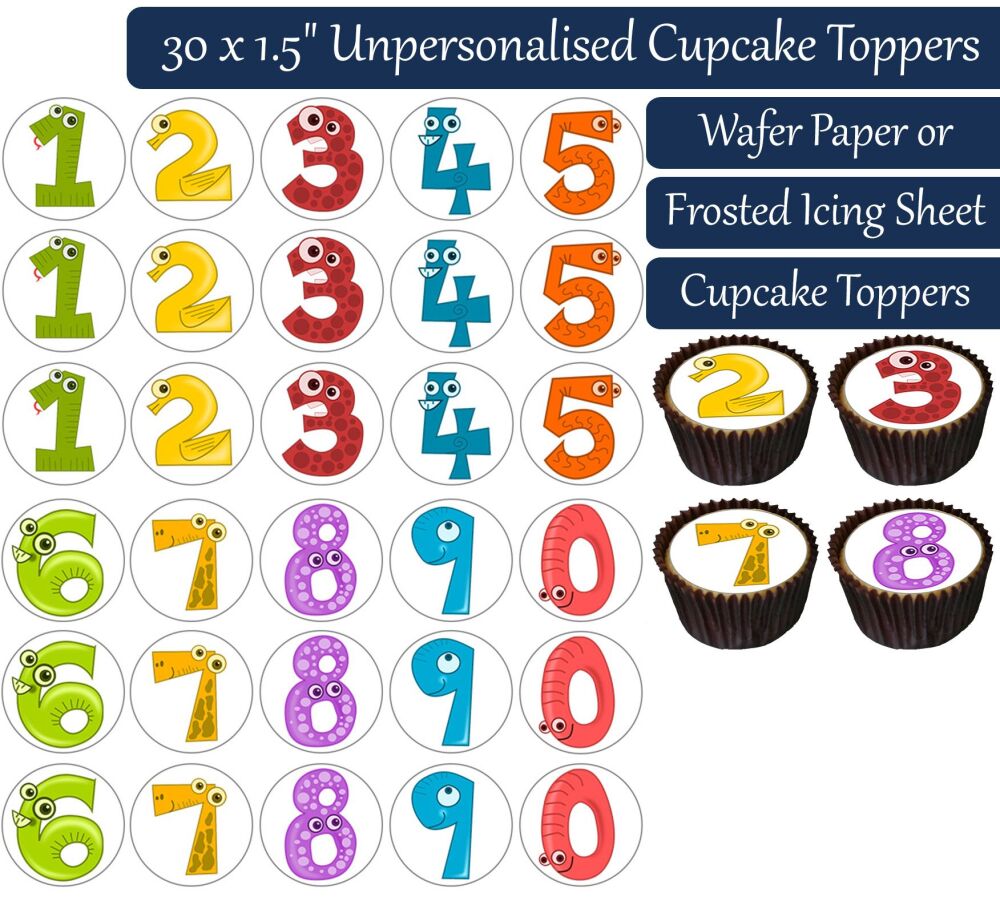 Cartoon Numbers - 30 Cupcake Toppers