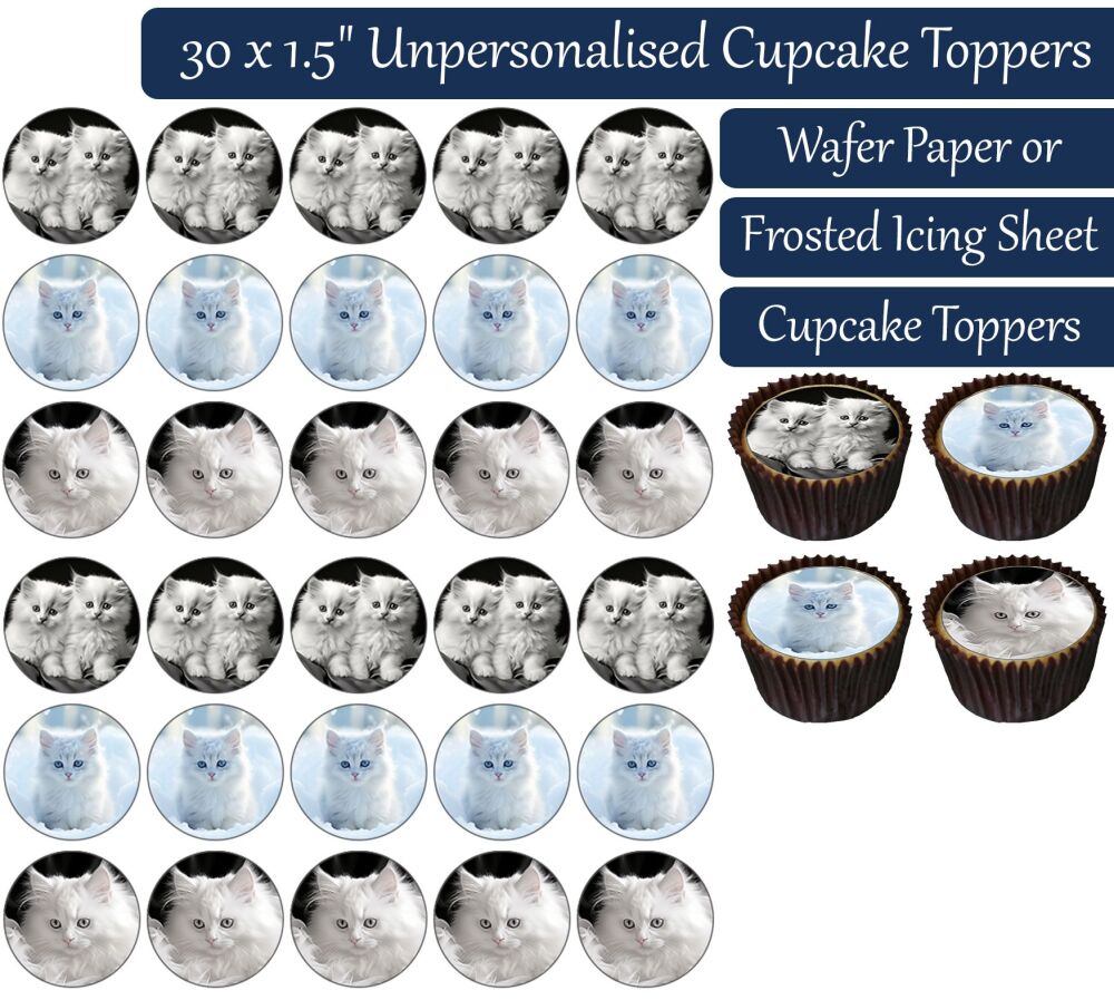 Cats White - 30 Cupcake Toppers