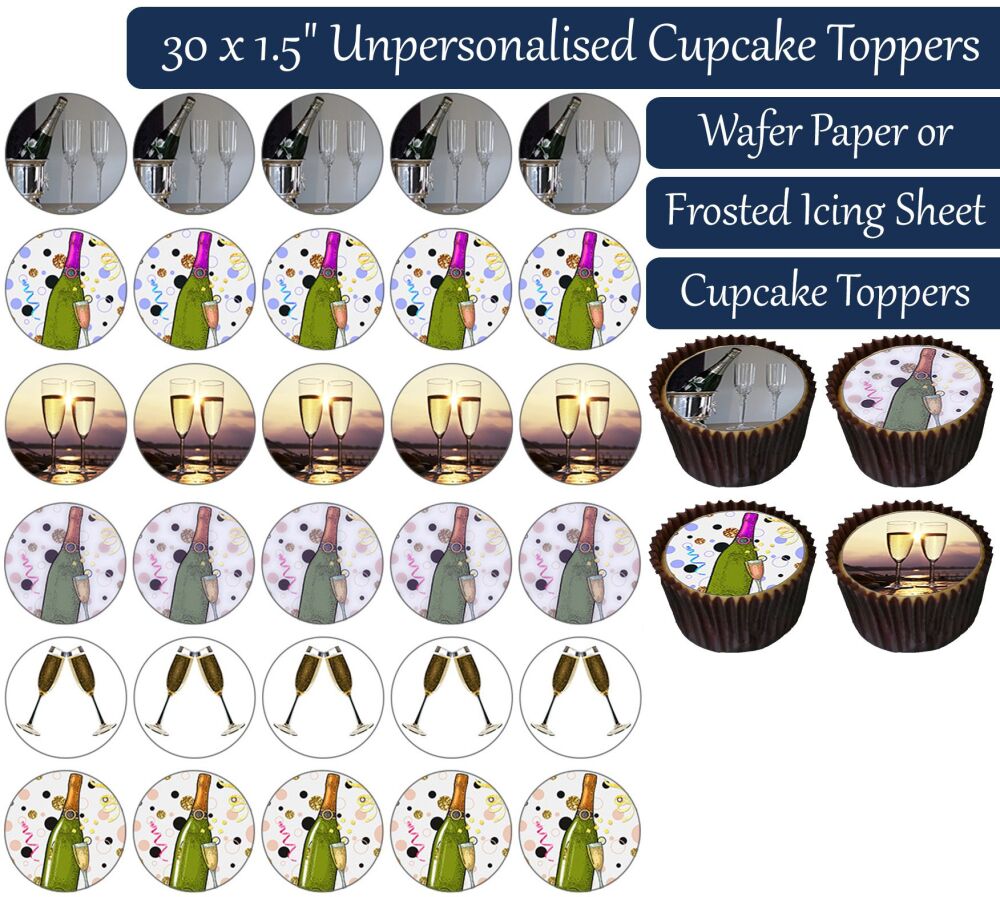 Champagne - 30 Cupcake Toppers