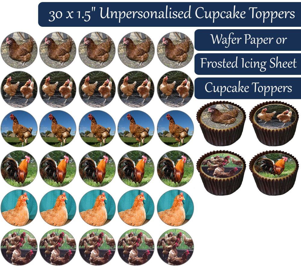 Chickens - 30 Cupcake Toppers