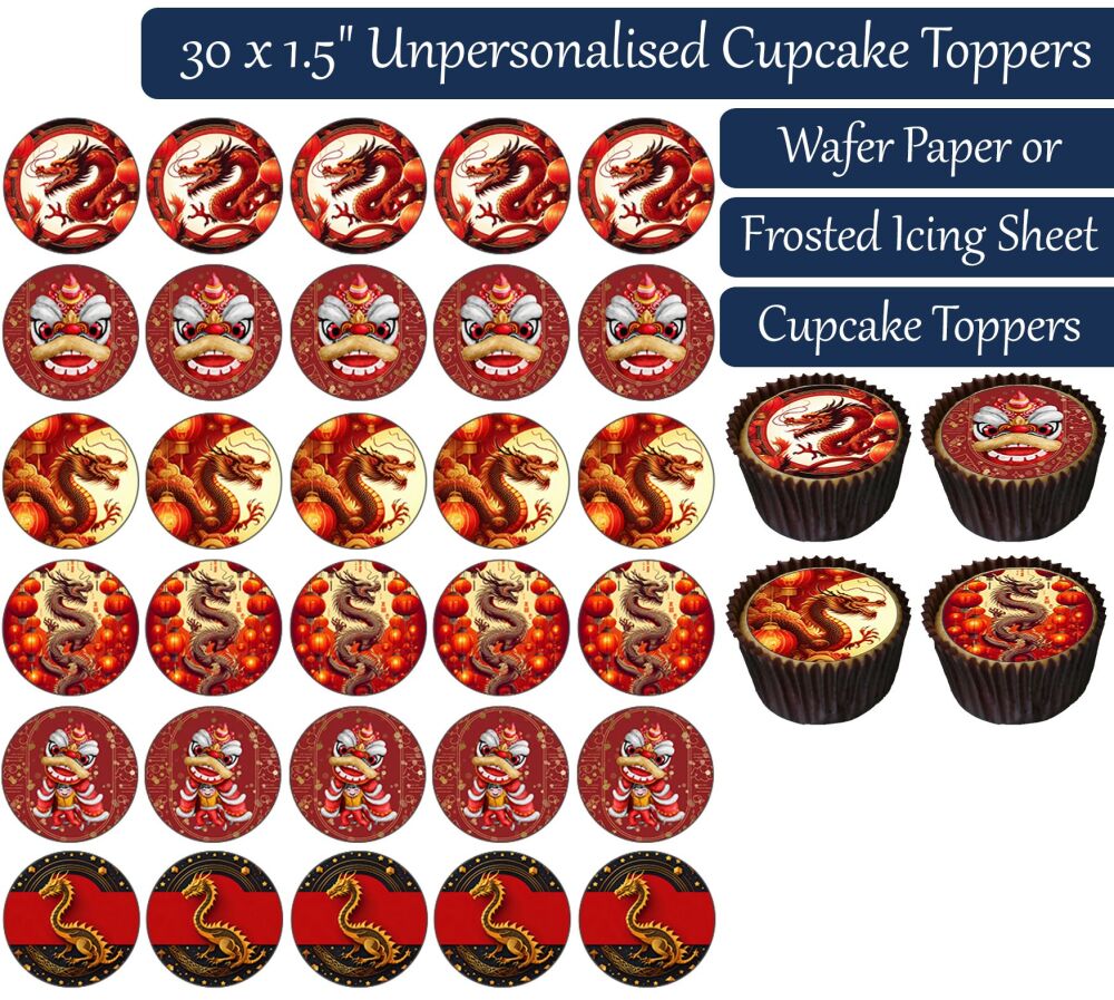 Chinese Dragon - 30 Cupcake Toppers