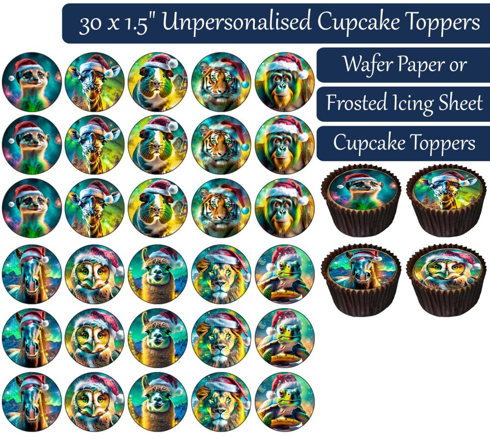 Christmas Animals - 30 Cupcake Toppers