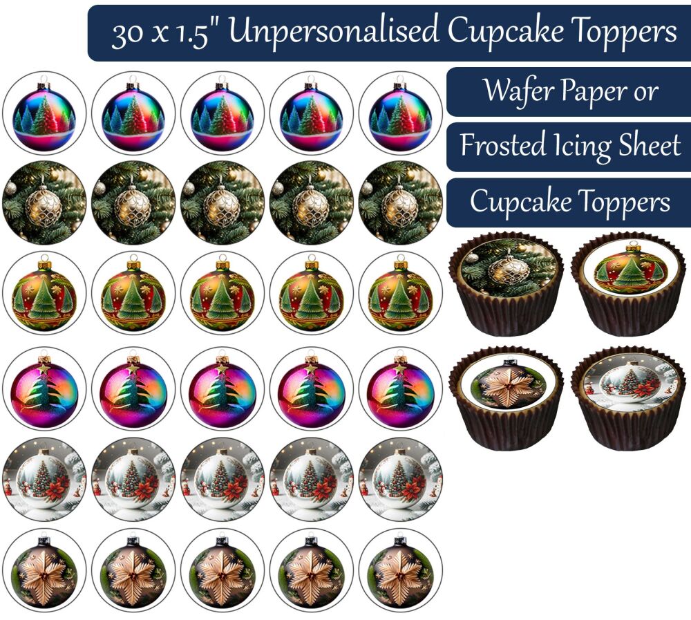 Christmas Bauble - 30 Cupcake Toppers