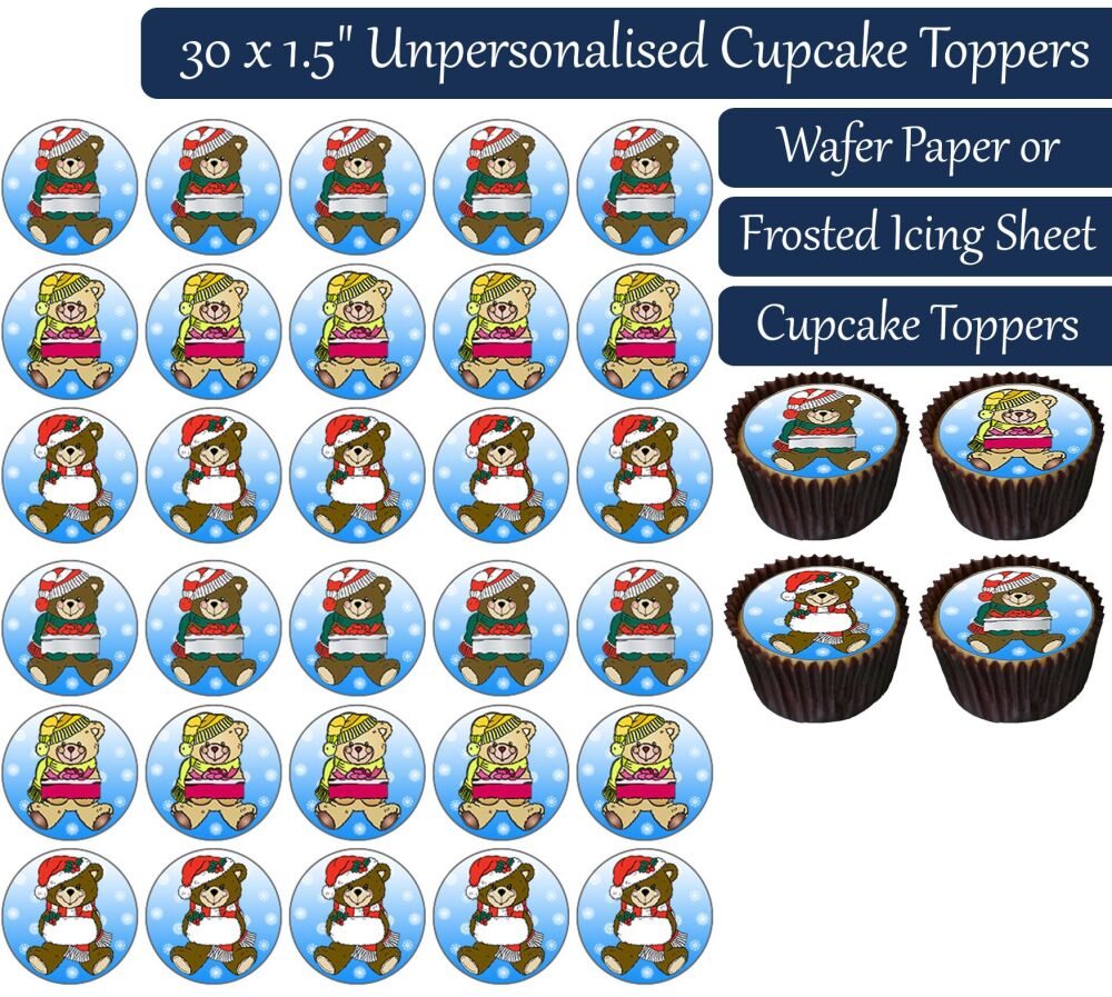 Christmas Bears - 30 Cupcake Toppers