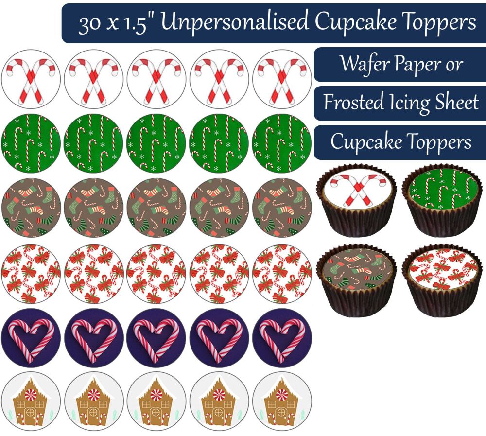 Christmas Candy Canes - 30 Cupcake Toppers