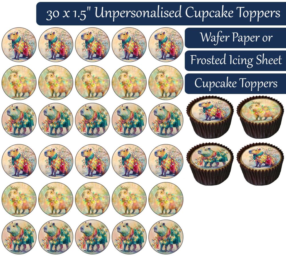 Christmas Capybara - 30 Cupcake Toppers