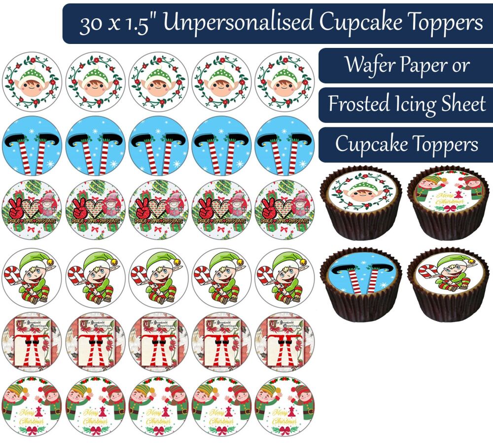 Christmas Elf  - 30 Cupcake Toppers