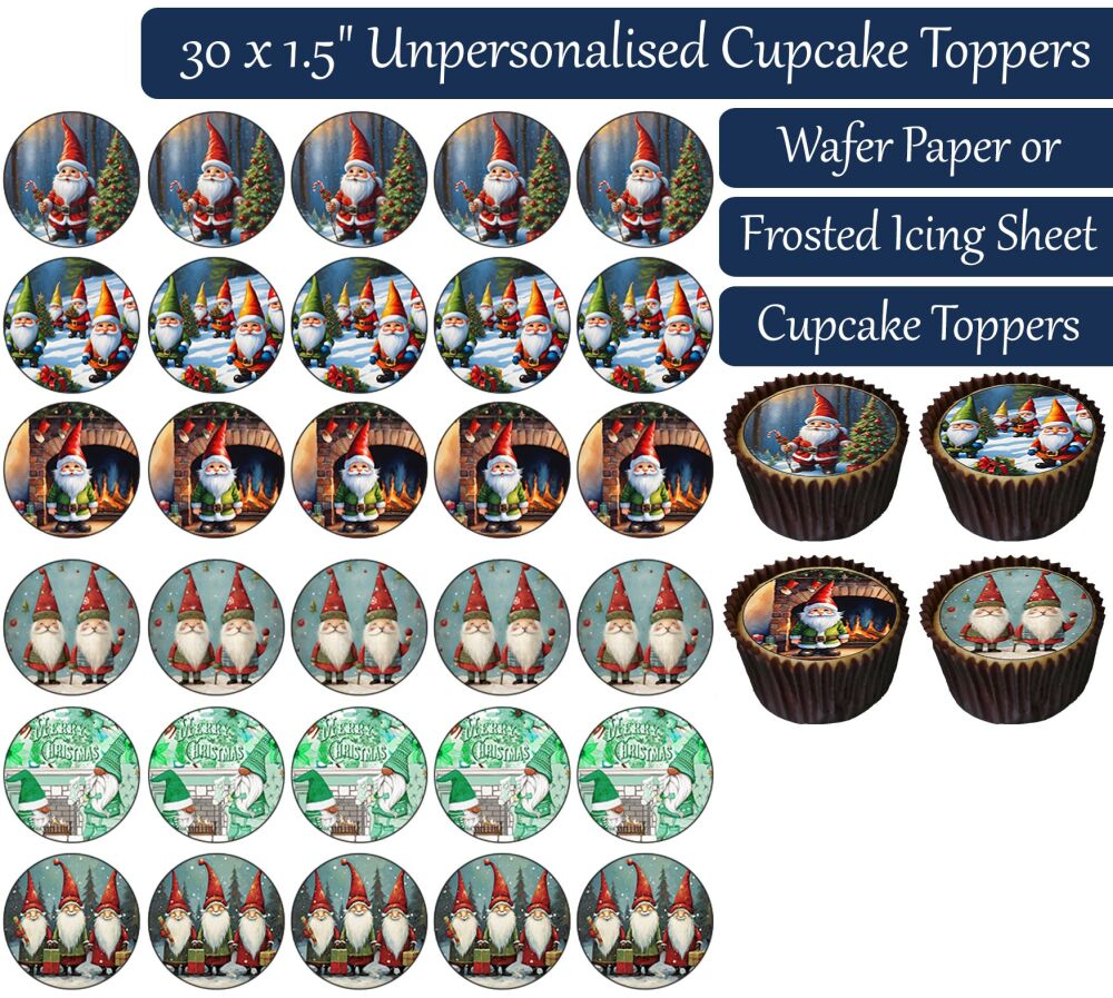 Christmas Gnomes - 30 Cupcake Toppers