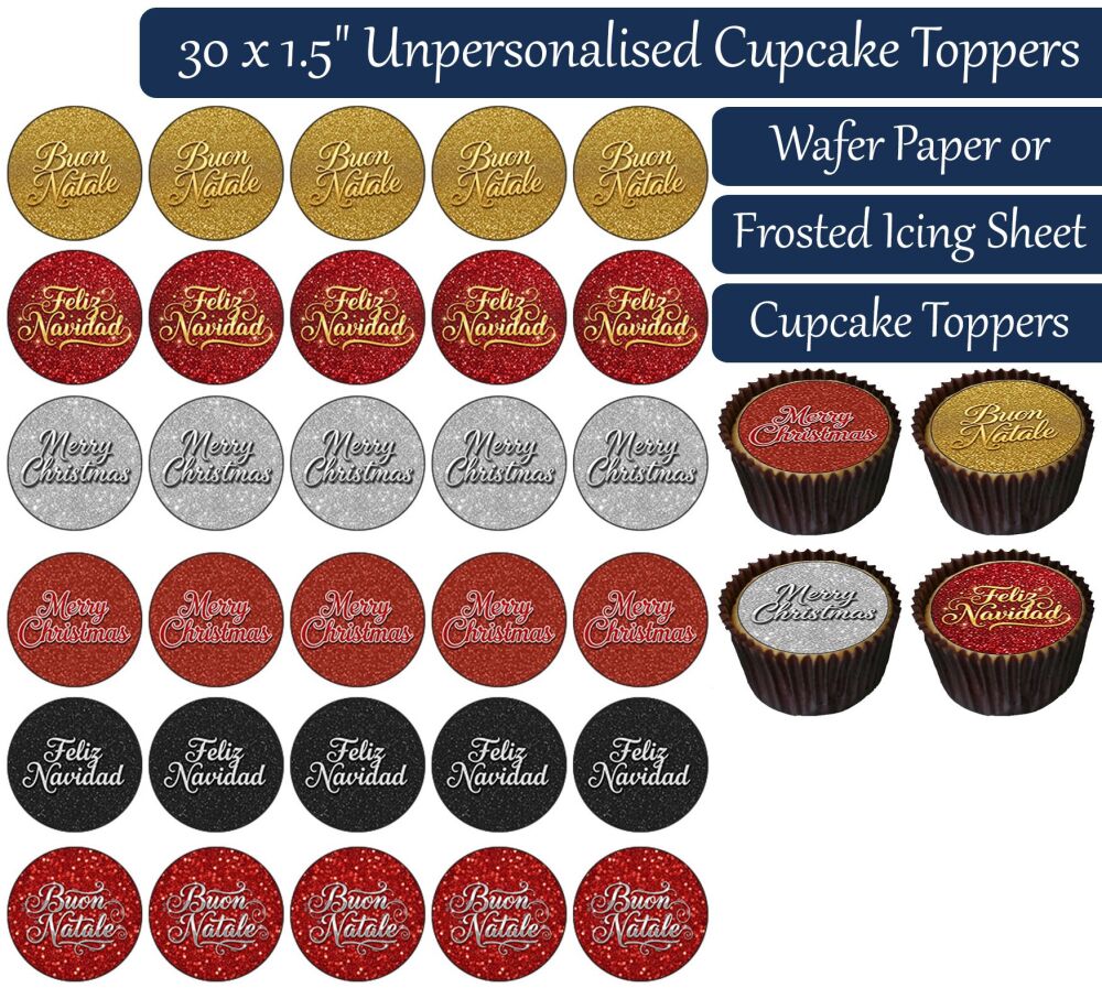 Christmas Greetings - 30 Cupcake Toppers