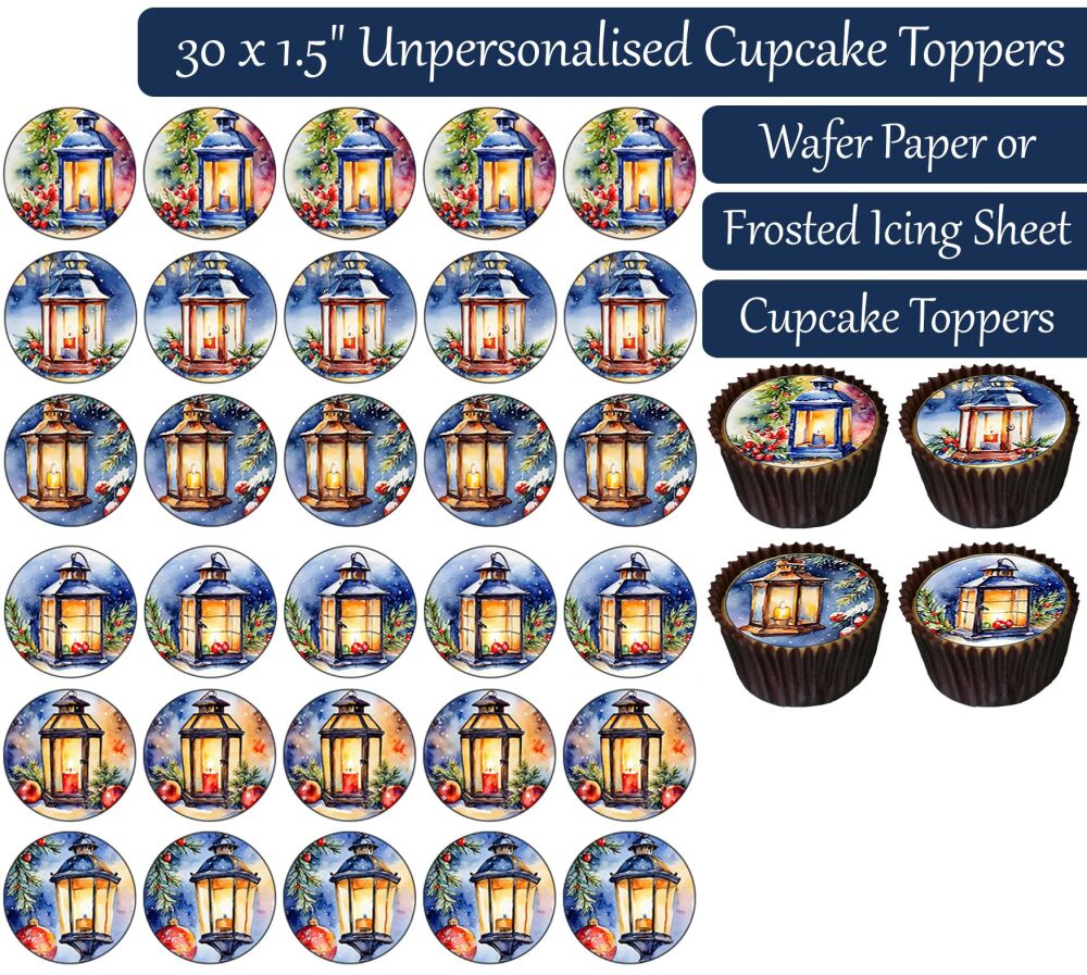 Christmas Lantern - 30 Cupcake Toppers