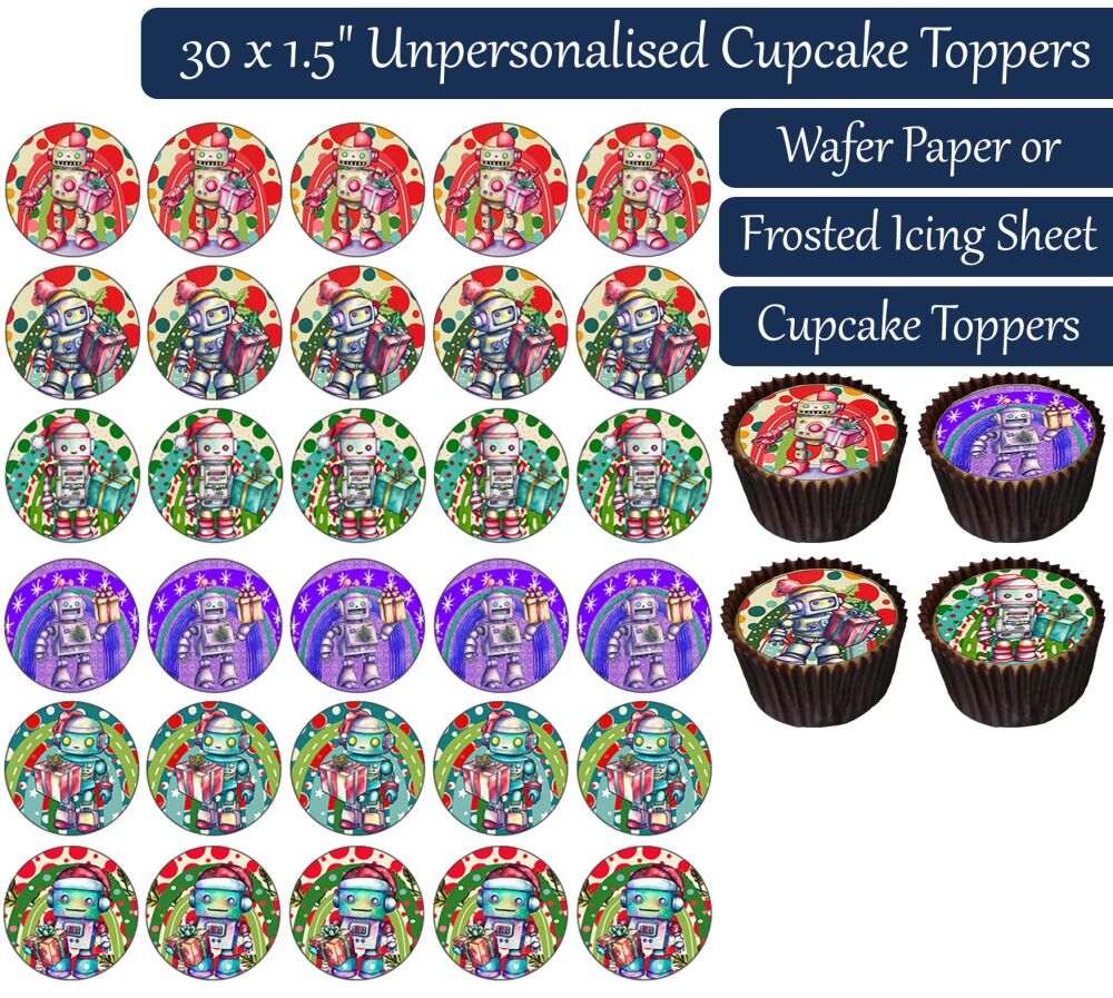 Christmas Robot - 30 Cupcake Toppers