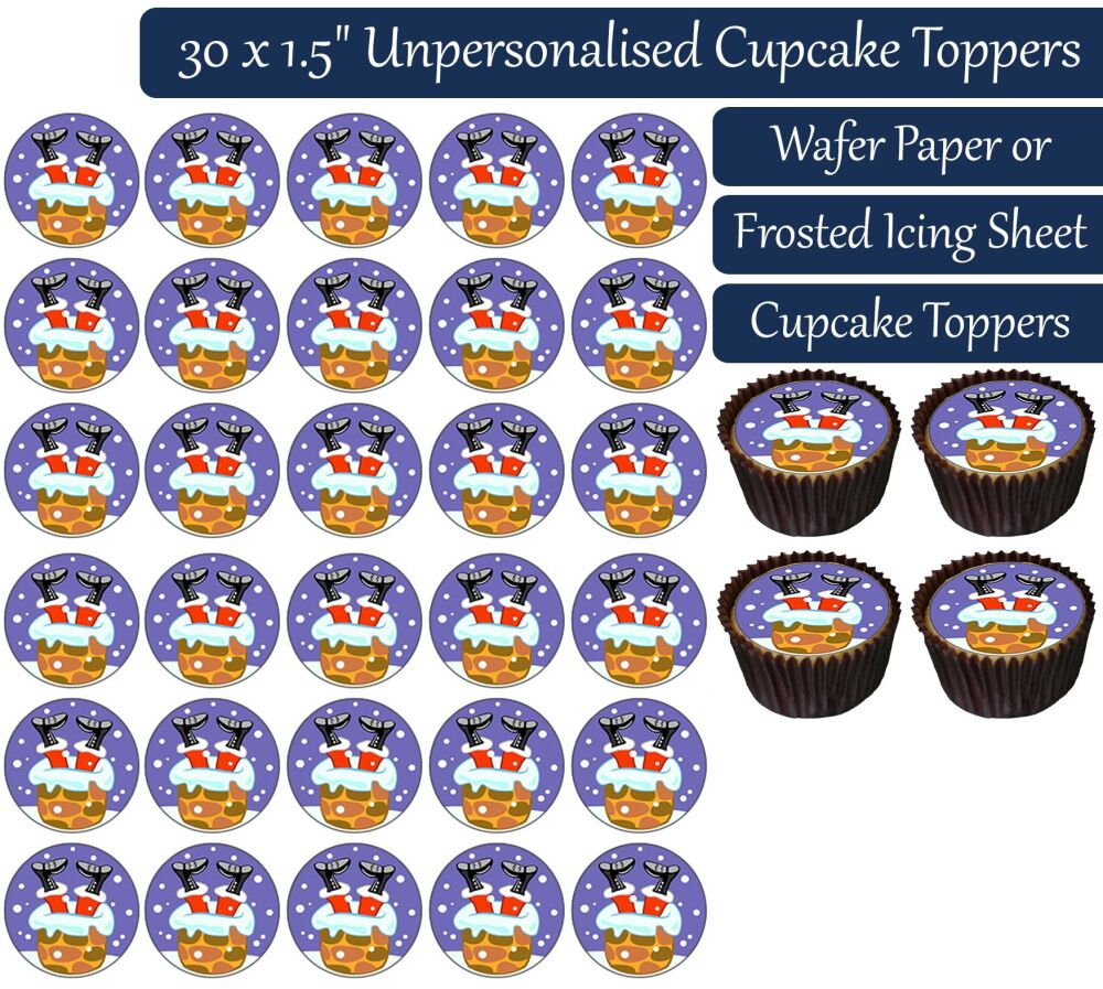 Christmas Santa Chimney Legs - 30 Cupcake Toppers
