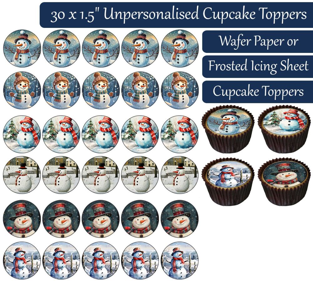 Christmas Snowman - 30 Cupcake Toppers