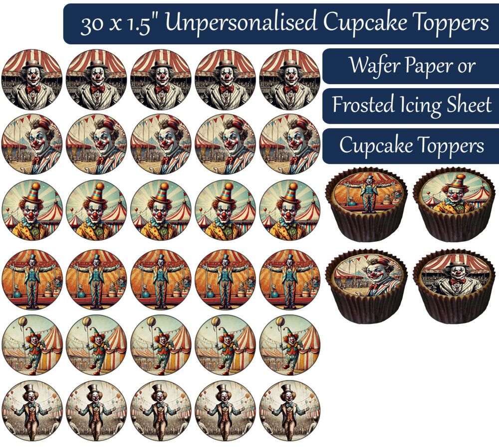 Circus Clown - 30 Cupcake Toppers