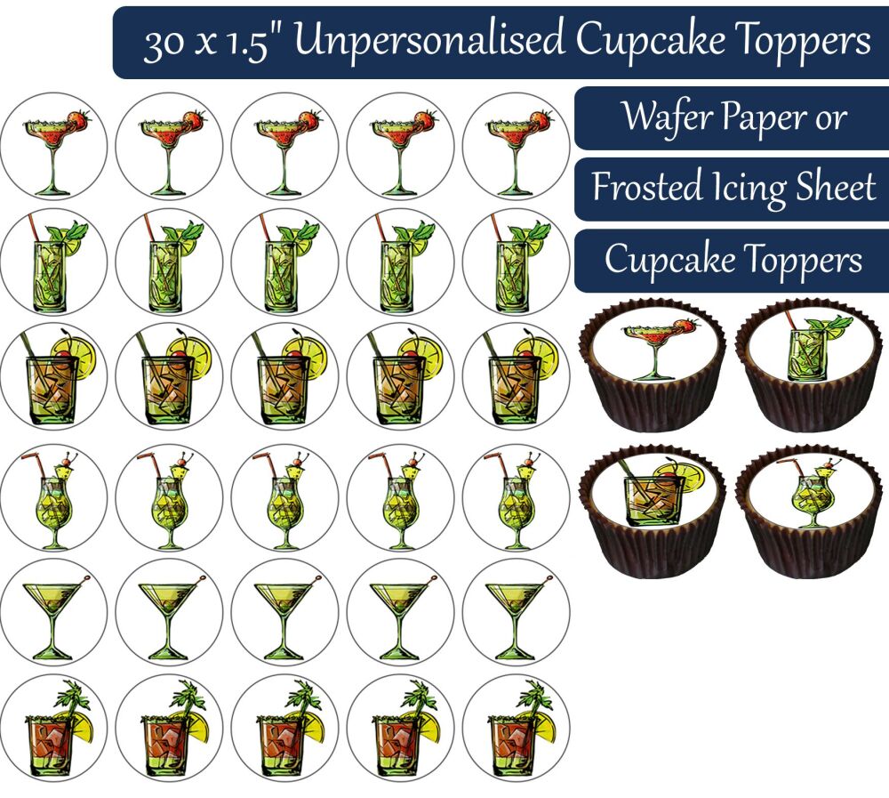 Cocktails - 30 Cupcake Toppers