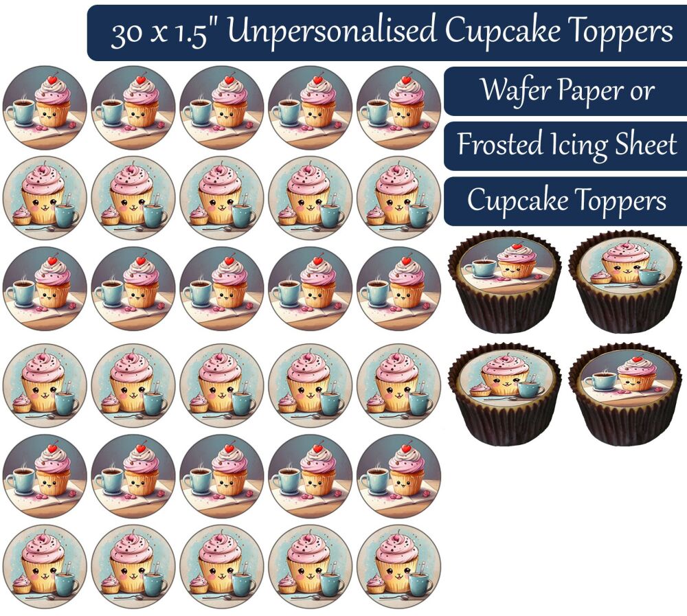 Coffee Muffin - 30 Cupcake Toppers
