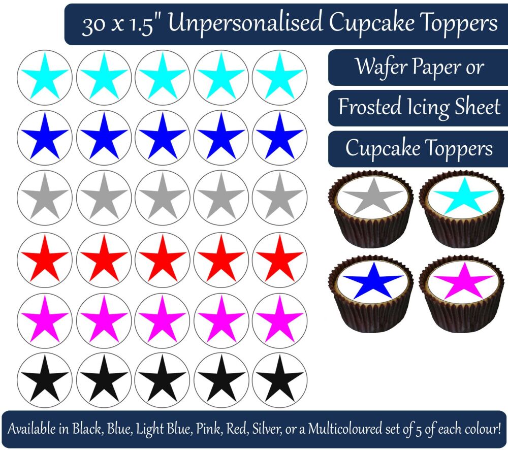 Coloured Stars - 30 Cupcake Toppers