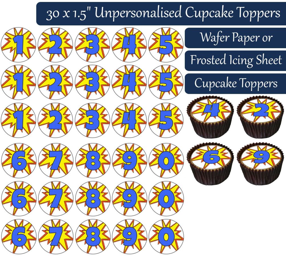 Comic Numbers - 30 Cupcake Toppers