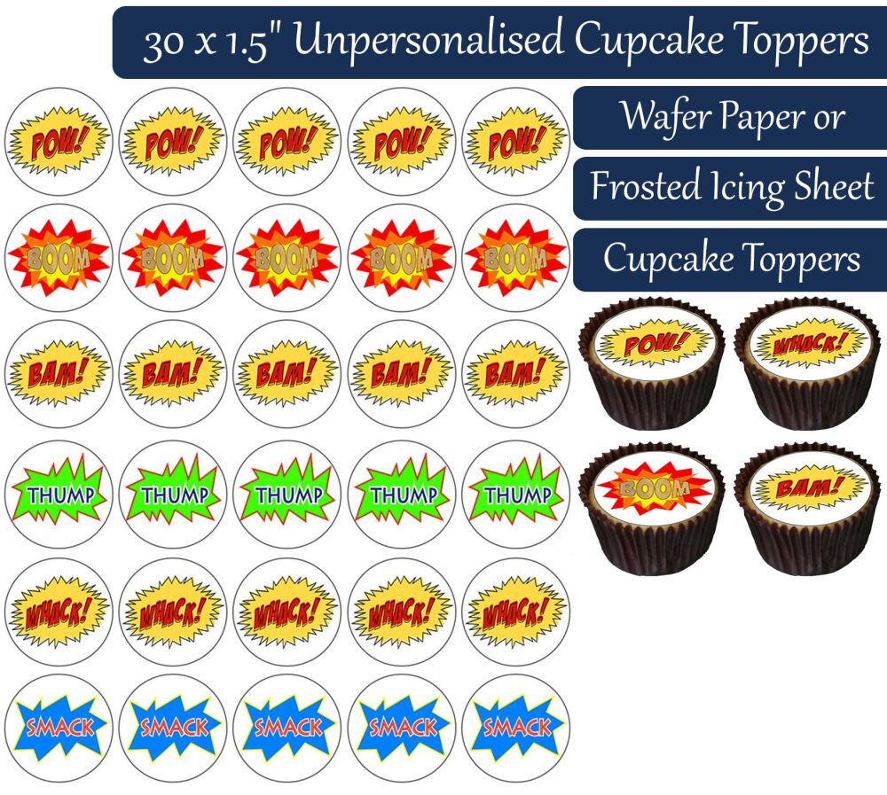 Comic Pow - 30 Cupcake Toppers