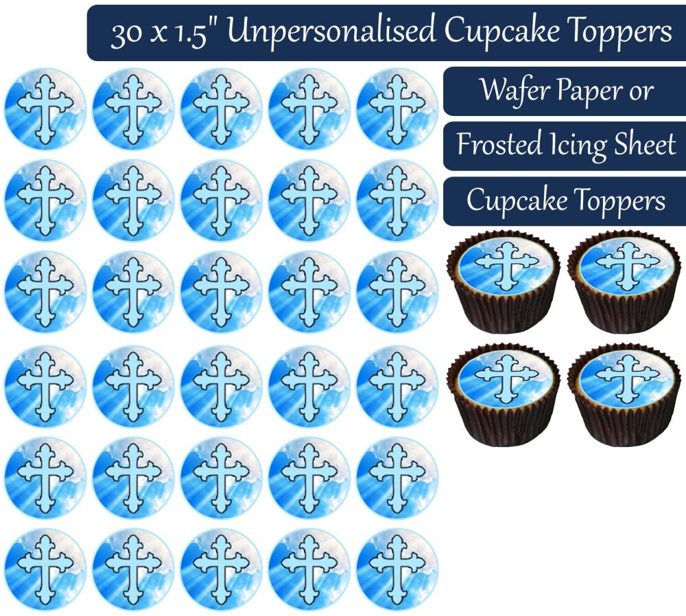 Communion Blue - 30 Cupcake Toppers