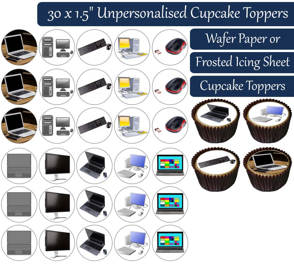 Computers - 30 Cupcake Toppers