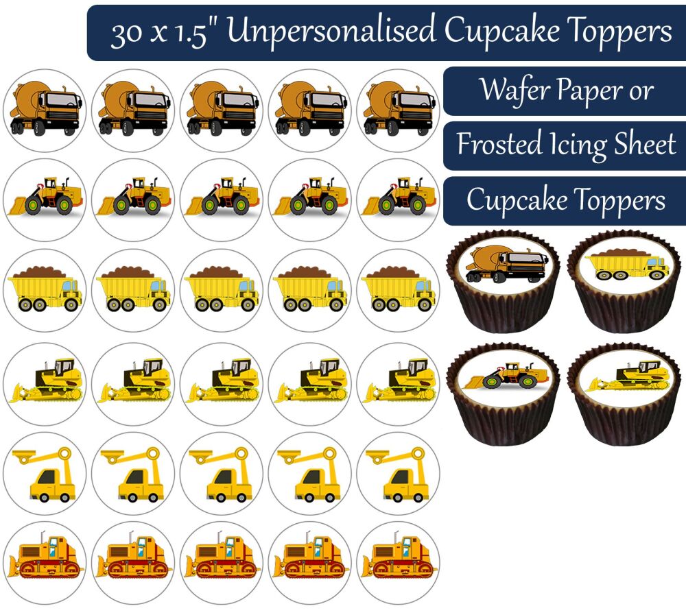 Construction Tucks - 30 Cupcake Toppers
