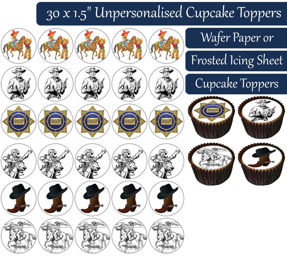 Cowboys - 30 Cupcake Toppers