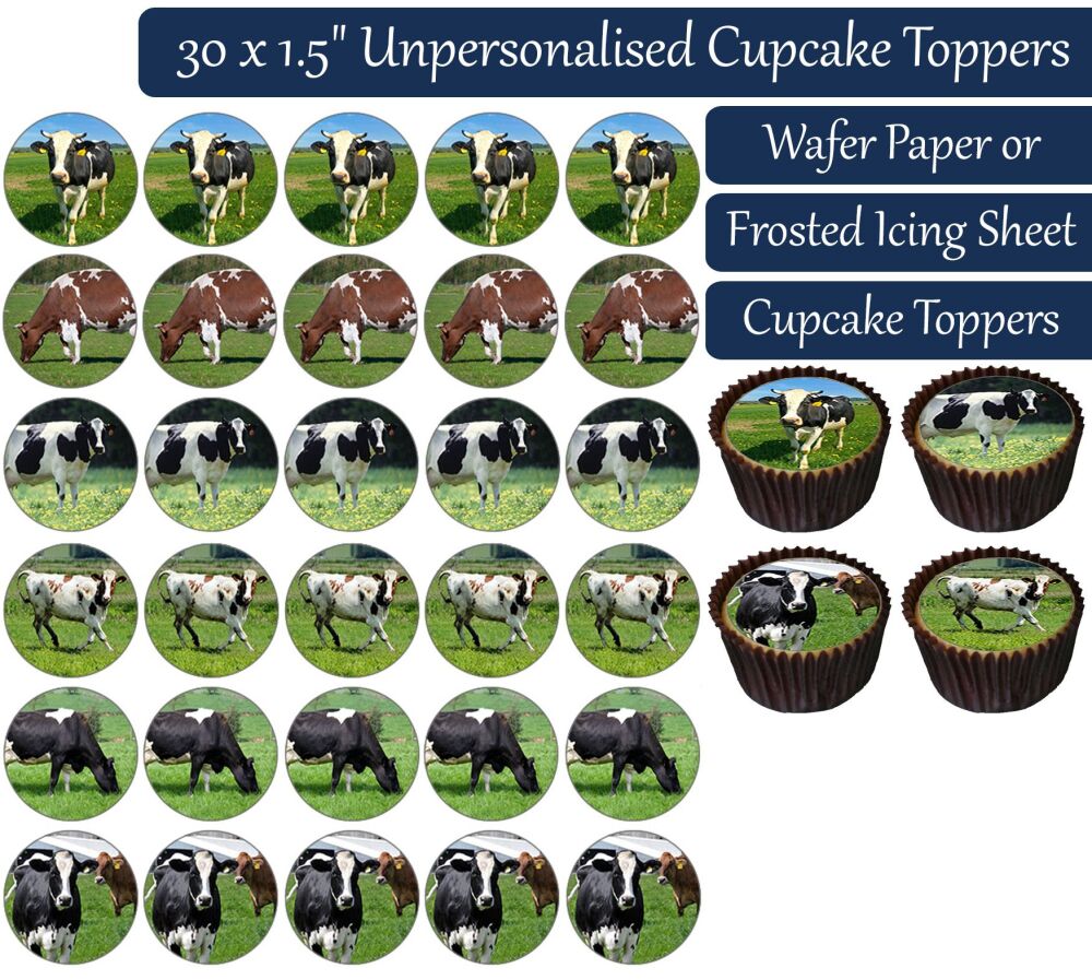 Cows - 30 Cupcake Toppers